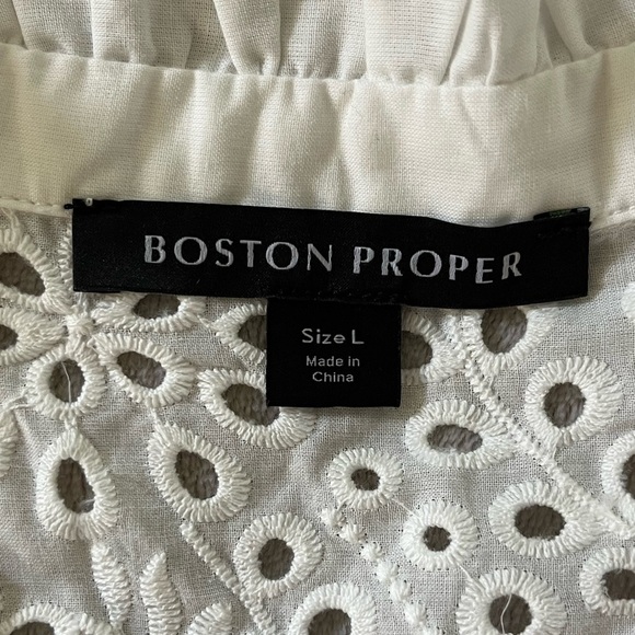 Boston Proper 100% Cotton White Eyelet Tiered Ruffle Dress Size Large Clean Girl - Picture 8 of 11